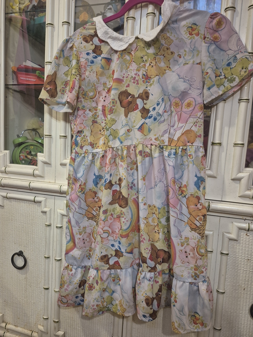 Iron Fist Pastel Multi-Color Bear Print Mini Dress with White Peter Pan Collar